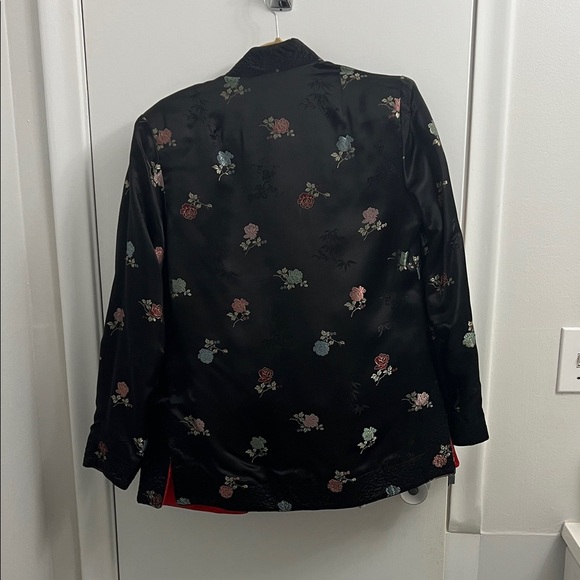 🌺Floral Black Silk Blazer with Red Lining Handmade in China in 1970s and Perfect - Picture 8 of 8